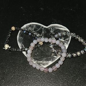 Elegant Black and Silver Beaded Bracelet Set